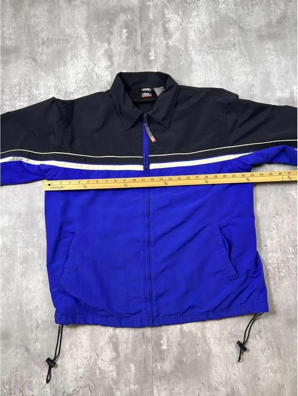 Y2K Color Block Windbreaker Jacket Blue Black Lightweight Full Zip Ocean Pacific